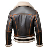 Herren RAF B3 Bomber-Lederjacke aus echtem Schaffell mit Sherpa-Pelz, Anthrazit